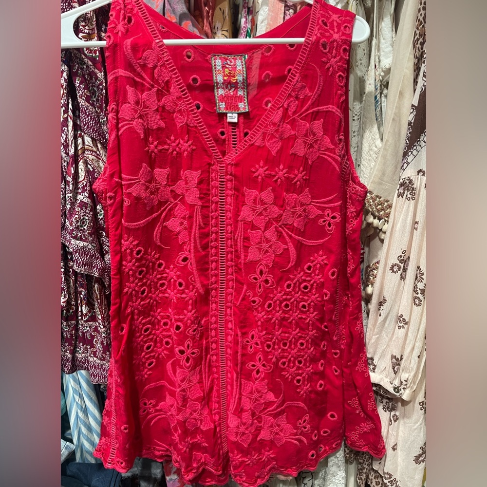 Johnny Was Kobi Eyelet Tunic Tank reddish pink - flaw